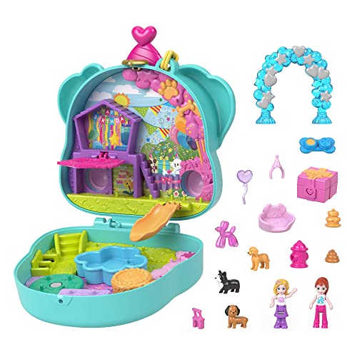 Polly Pocket HKV30 - Mini-Spielzeug, Party Schatulle Spielset mit 2 kleinen Puppen und 14 Zubehörteilen, Pocket Weltreise Spielzeug mit Überraschungseffekt, Puppen Spielzeug für Kinder ab 4 Jahren