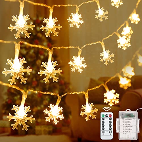 Aisutha Weihnachten Lichterkette, 20 FT 40 LED Schneeflocken Lichterkette mit Fernbedienung, 8 Modi Batteriebetrieben, Wasserdicht, Lichterkette Innen für Zimmer Party, Weihnachten, Valentinstag Deko