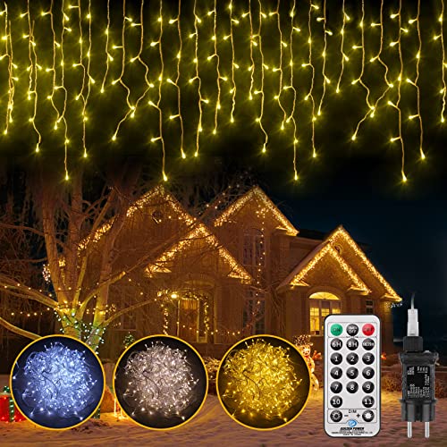 LED Lichterkette für Innen Außen, 352 LEDs 10m 11 Modi Lichterketten, IP44 Kupferdraht Lichter für Party Hochzeit Garten Weihnachten Zimmer Terrasse Vorhang, mit Stecker Fernbedienung 3 Timer(10m) [Energieklasse F]