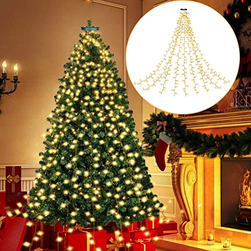 BUICXJKZ Lichterkette Weihnachtsbaum - 280 Christbaumbeleuchtung mit Ring, 8 Stränge Tannenbaum Lichterkette, Warmweiß