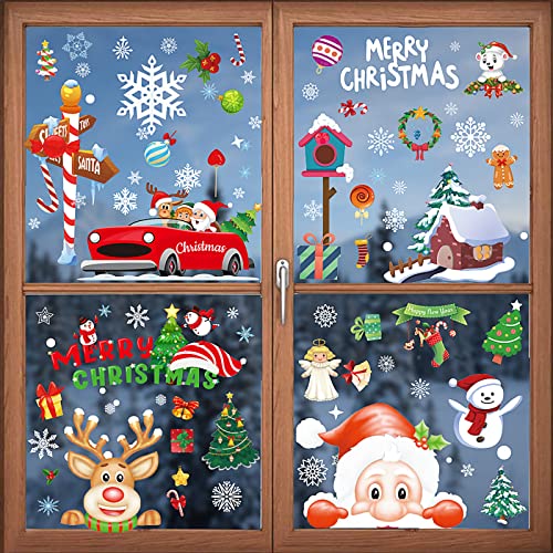 Fensterbilder Weihnachten，Weihnachtsdeko Fenster, Fenstersticker Fensteraufkleber PVC Fensterdeko Selbstklebend, für Türen Schaufenster Vitrinen Glasfronten Deko (Neu Farbe)