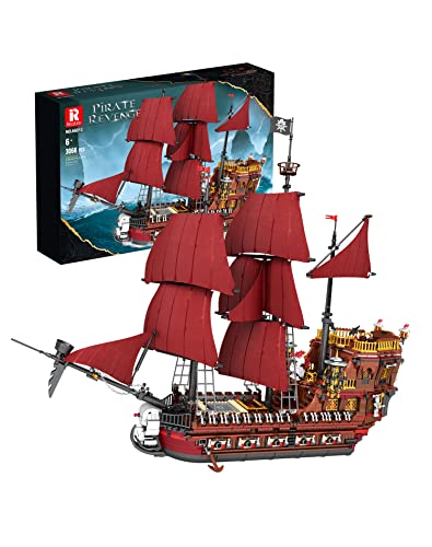 Reobrix 66010 Pirate Ship mit Stoffsegeln, Bausteine Schiff Bauset und Ausstellungsmodell für Erwachsene und Kinder, Klemmbausteine zum Bauen von Geschenken zum Geburtstag, Weihnachten (3066 PCS)