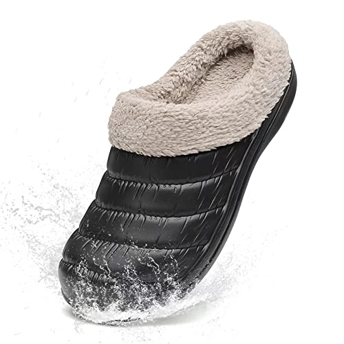 IDEINER Hausschuhe Damen Herren Geschlossen Winter Wasserfest Pantoffeln Warm Gefüttert Plüsch Puschen Rutschfest Weiche Sohle Gummi Schuhe Memory-Schaum Unisex Gr. 35-44 EU