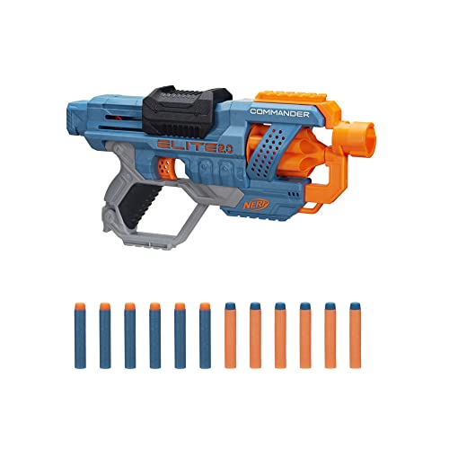 Nerf Elite 2 Commander RD-6 Blaster, 12 Nerf Darts, 6-Dart Rotationstrommel, Tactical Rail Steckschienen, Befestigungspunkte