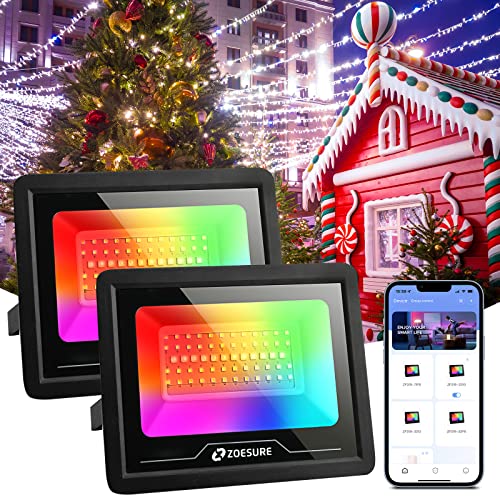 ZOESURE LED Strahler RGB für den Außenbereich APP Control Smart LED-Strahler 50W 2 Pack LED Strahler Außen, RGB Strahler mit DIY-Szenen, Musikmodus, IP66 Wasserdicht für Garten Festival Weihnachten