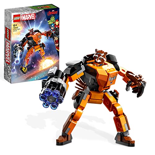 LEGO 76243 Marvel Rocket Mech, Spielzeug-Action-Figur des Waschbär Avengers aus Guardians of The Galaxy mit Sammelfiguren für Kinder ab 6 Jahren