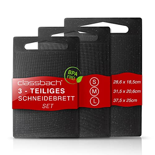 classbach® 3er Schneidebrett-Set Kunststoff, Spülmaschinen geeignet, Küchenschneidebrett mit Saftrinne BPA frei aus PP Kunststoff, Schneidebrettchen mit Saftrille lebensmittelecht, schwarz