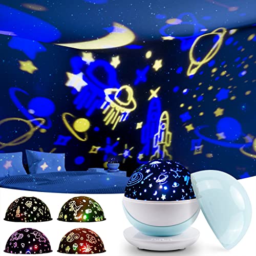 NAJILI Sternenhimmel Projektor Kinder, 360° Rotation Kinder LED Nachtlicht Sternenlampe, Sternenprojektor Projektionslampe mit 4 Projektionsfilmen für Geburtstage und Weihnachten Geschenke - Blau