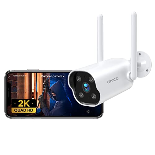 GNCC 2K Überwachungskamera Aussen WLAN, 3MP WLAN IP Kamera Überwachung mit Smarte Bewegungs-Sirene/Geräuscherkennung, Zwei-Wege-Audio, IP65 Wetterfest, Work with iOS/Android (T1Pro)