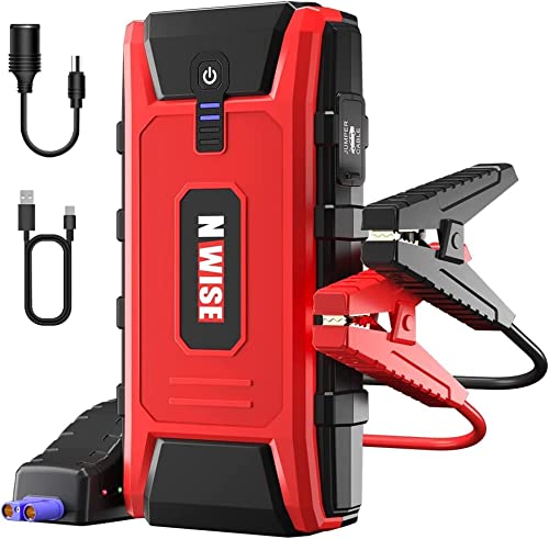 Autobatterie Starthilfe, 2500A 20000mAh Starthilfe für Auto/Motorrad (bis zu 9l Benzin- oder 7l Dieselmotoren), LED-Taschenlampe, USB-Anschluss für Smartphone-Rot