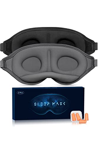 2er-Pack Augenmasken Eisseide, Baumwolle，3D-Schlafmaske nur 28 g, genmaske Trägern, vollständige Verdunkelungs-Augenmaske mit Ohrstöpseln, perfekt für Reisen, Nickerchen