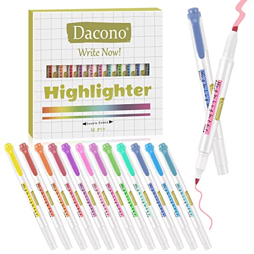 Dacono Textmarker Double Ended, 12PC Pastellfarben Dual Tips Marker Pen, No Bleed Chisel und Fine Tips Textmarker für Bibel Planer Notizen Erwachsene Kinder Studenten Büro Schulbedarf