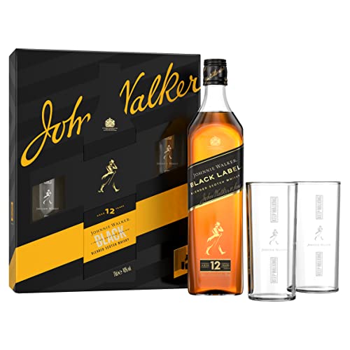 Johnnie Walker Black Label | Blended Scotch Whisky | der Klassiker im weihnachtlichen Geschenkset | in edler Box mit zwei gratis Gläsern | handverlesen aus Schottland | 40% vol | 700ml Einzelflasche |