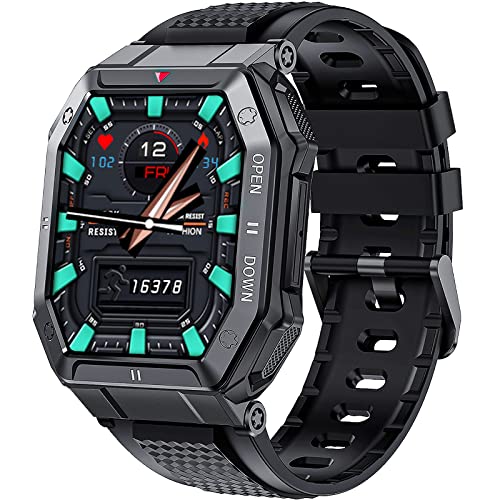 Smartwatch Herren Militär, 1,85 Zoll 5ATM Wasserdicht Outdoor Taktische Sportuhr