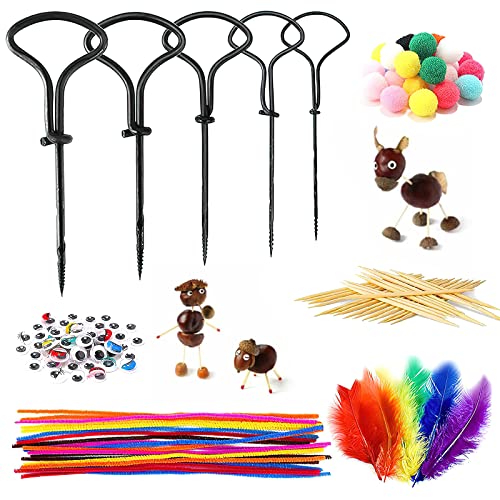 TNSLAND Kastanienbohrer Set, 255 tlg Kastanien Bastelset Kinder Herbst Kastanienmännchen DIY Set, Kastanienbohrer Kinder Handbohrer Kinder Kastanienset zum Basteln, mit 1,5-5 mm Bohrer Kastanien