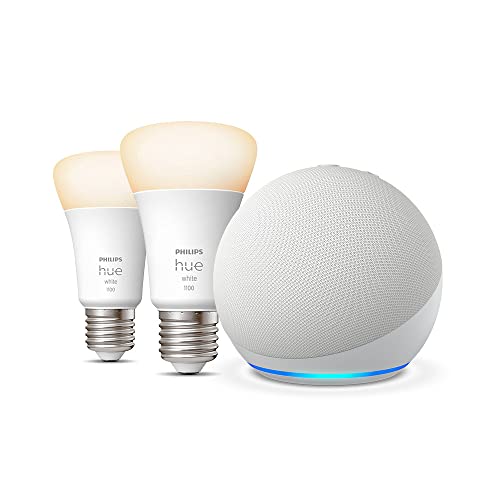 Der neue Echo Dot (5. Generation, 2022), Weiß + Philips Hue White Smart Bulb E27 Doppelpack, Funktionert mit Alexa - Smart Home-Einsteigerpaket