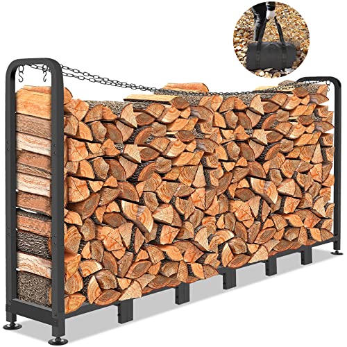 Himimi Rostschutz Metall Kaminholzregal 235 x 32 x 116cm , 1134 kg Haltekapazität Brennholzregal Außen, XXXXL Holzregal Mit Kaminholz-Tragetasche, Brennholzständer Mit 2 kippsicheren Ketten