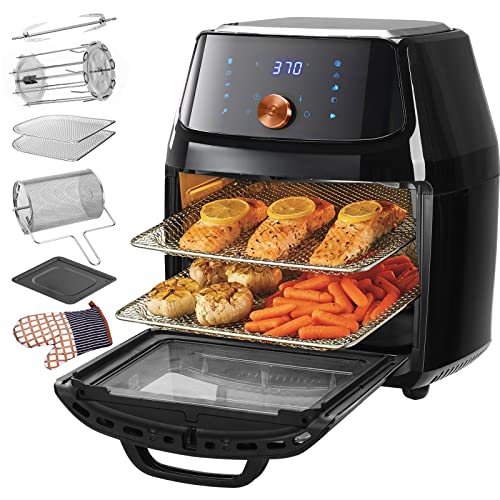 MEROUS Heißluftfritteuse 16L mit LED-Touchscreen, 10 Programme, Vorheizen&Warmhalten, 1800W Heissluftfritteuse Air Fryer XXL ohne Öl Dörrautomat Minibackofen Camping Grill