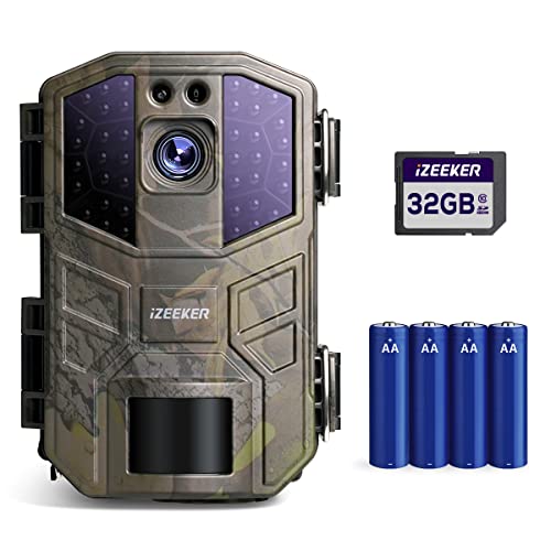 iZEEKER Wildkamera 4K 30fps, 48MP HD Wildtierkamera mit Bewegungsmelder Nachtsicht 0,1s Auslösezeit Wildcamera IP66 Wasserdicht für Wildtier Überwachung Jagdkamera mit 32GB SD-Karte 4 AA Batteries
