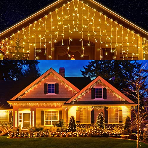 Eisregen Lichterkette Außen, 4m 240 LEDs Weihnachtsbeleuchtung, 8 Modi Lichterketten Vorhang, IP44 wasserdicht für Innen Außen Weihnachtsdeko, Schlafzimmer , Party, Hochzeit, Balkon, Garten Deko [Energieklasse G]