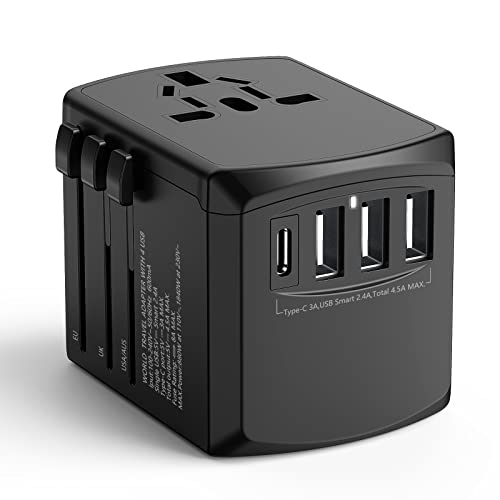 Reiseadapter Weltweit Steckdosenadapter Reise,Evershop Reisestecker mit 3USB+1USB Typ C und 1AC Steckdose Weltstecker Adapter Universal Travel Adapter für USA UK Thailand Mexiko Japan Deutschland Usw