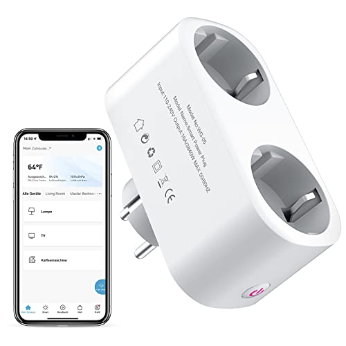 Smart WLAN Steckdose - 2-in-1 Intelligente Steckdose, 16A Bluetooth Smart Plug mit Stromverbrauch messen, Sprachsteuerung mit Alexa und Google Home, Zeitplan und Timer, Kein Hub notwendig