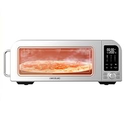 Cecotec Forno Bravo Elektroofen mit Fenster für Pizza Co Forno Bravo, 2000 W, Fassungsvermögen 18 l, Edelstahl, flaches Design für Pizza, 9 Portionen, Umluftventilator, 15 Modi