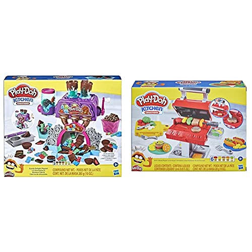 Play-Doh Kitchen Creations Bonbon-Fabrik für Kinder ab 3 Jahren mit 5 Farben & Kitchen Creations Grillstation Spielset für Kinder ab 3 Jahren mit 6 Farben und 7 Zubehörteilen