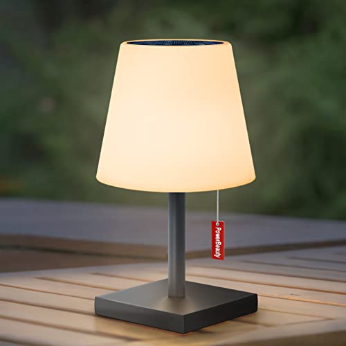 Solar Tischlampe Outdoor Warmweiß Zugschalter Solare Aufladung & USB-Ladung Fernbedienung Tischlampe Akku 8 Farben Solar Tischleuchte Outdoor Wasserdicht IP54 für Garten Wohnzimmer Terrasse (Grau) [Energieklasse F]